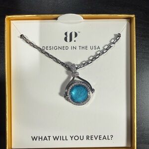 Halo orb Hemtite and lab created aqua blue quartz Reveal Pendant Necklace